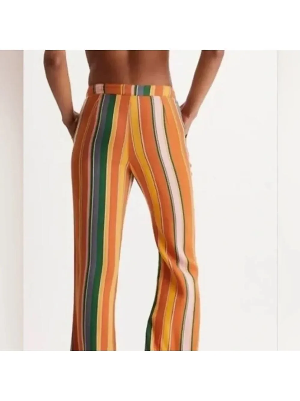 Free People Anthropologie Women’s Boho Striped Pants Orange Green Pink Blue 4